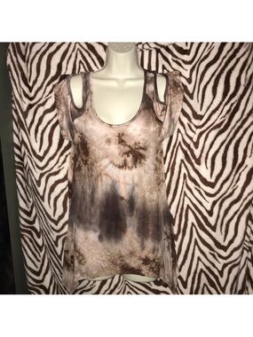 Mojo USA small Tie-Dye Cold-Shoulder Scoop Neck Women's Top - Brown